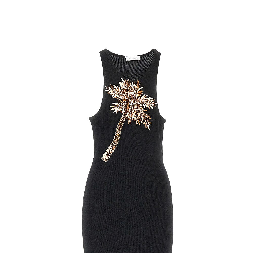 RABANNE S palm tree embroidery ribbed long dress
