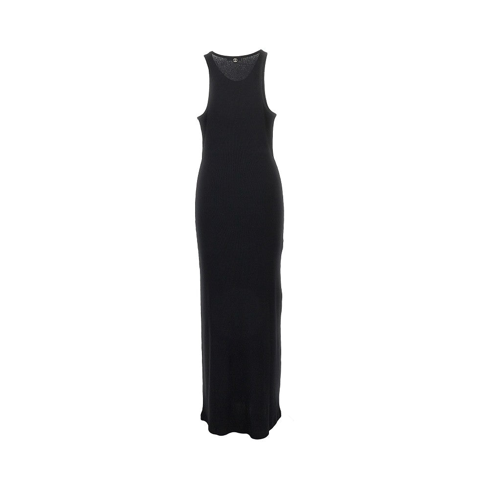 palm tree embroidery ribbed long dress