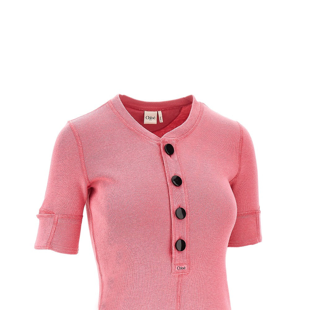 henley ribbed cotton mini dress