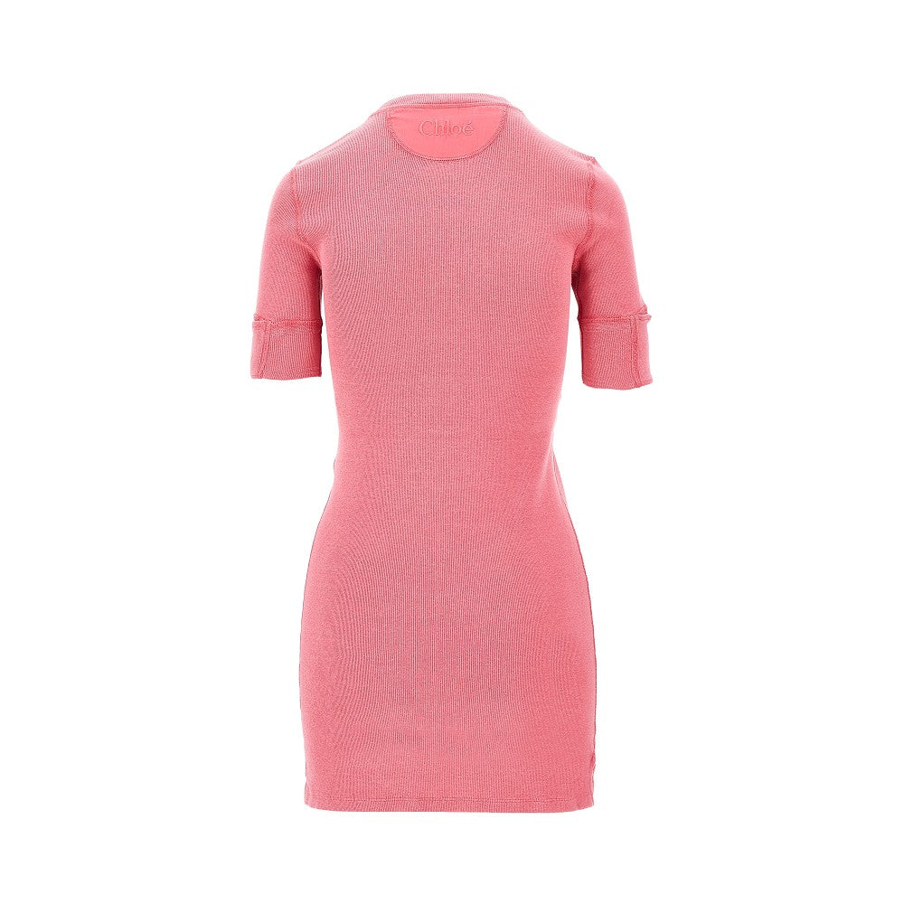 henley ribbed cotton mini dress