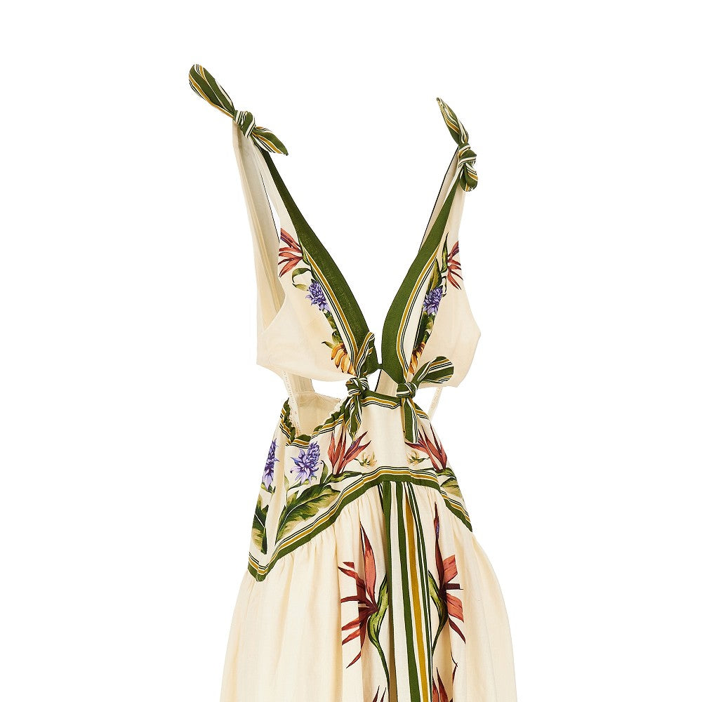 FARM RIO M tropical scarf print linen-blend dress
