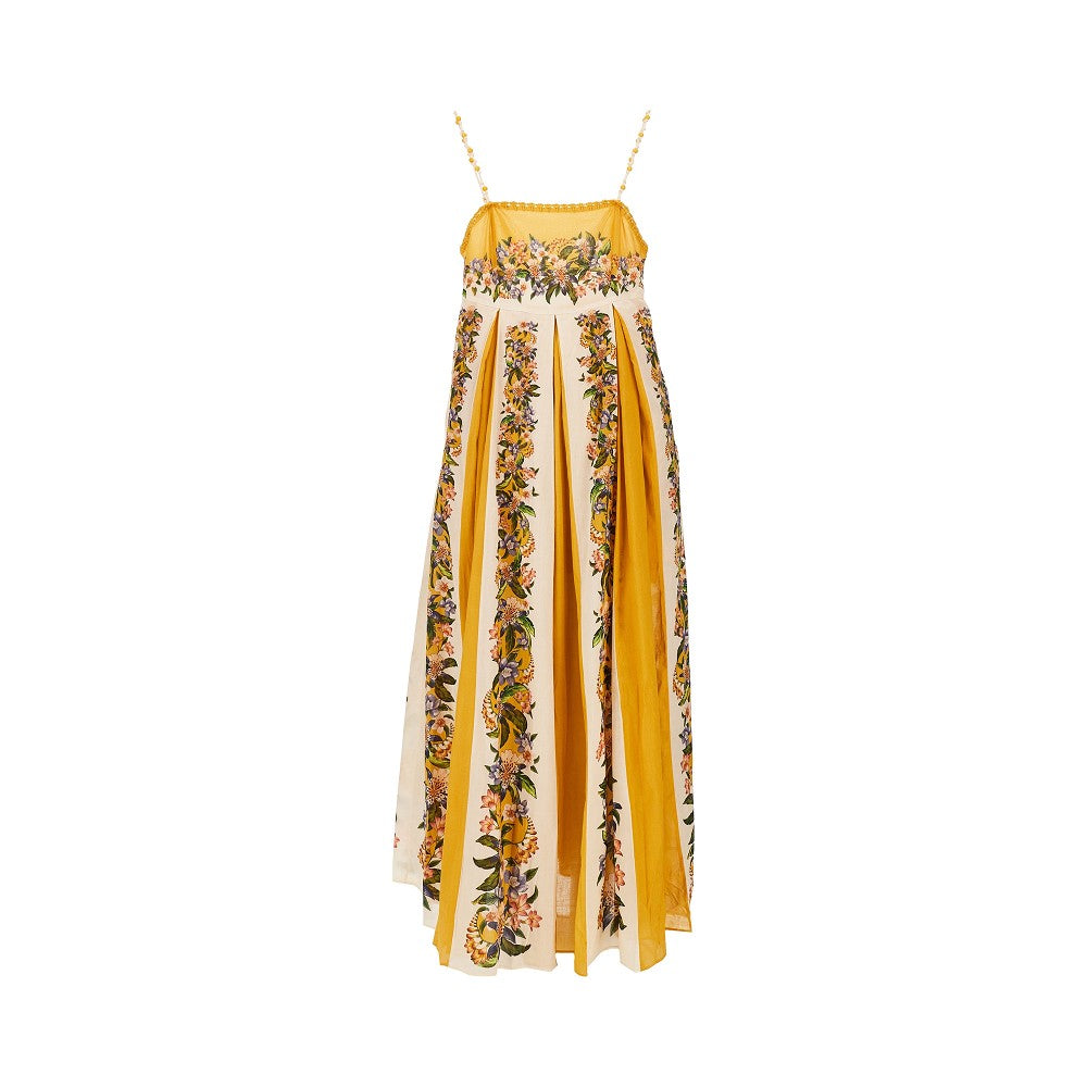 poplin long dress with floral motif