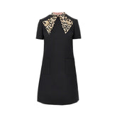 VALENTINO 40 crepe couture mini dress with animalier bow