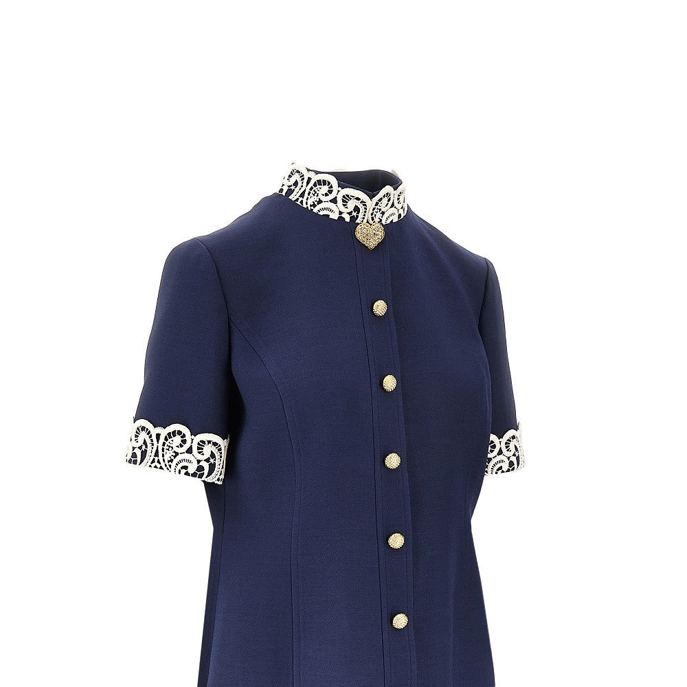 VALENTINO 44 crepe couture dress with macramè trims