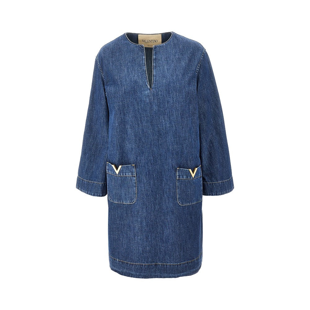 VALENTINO 38 denim mini skirt with v gold details