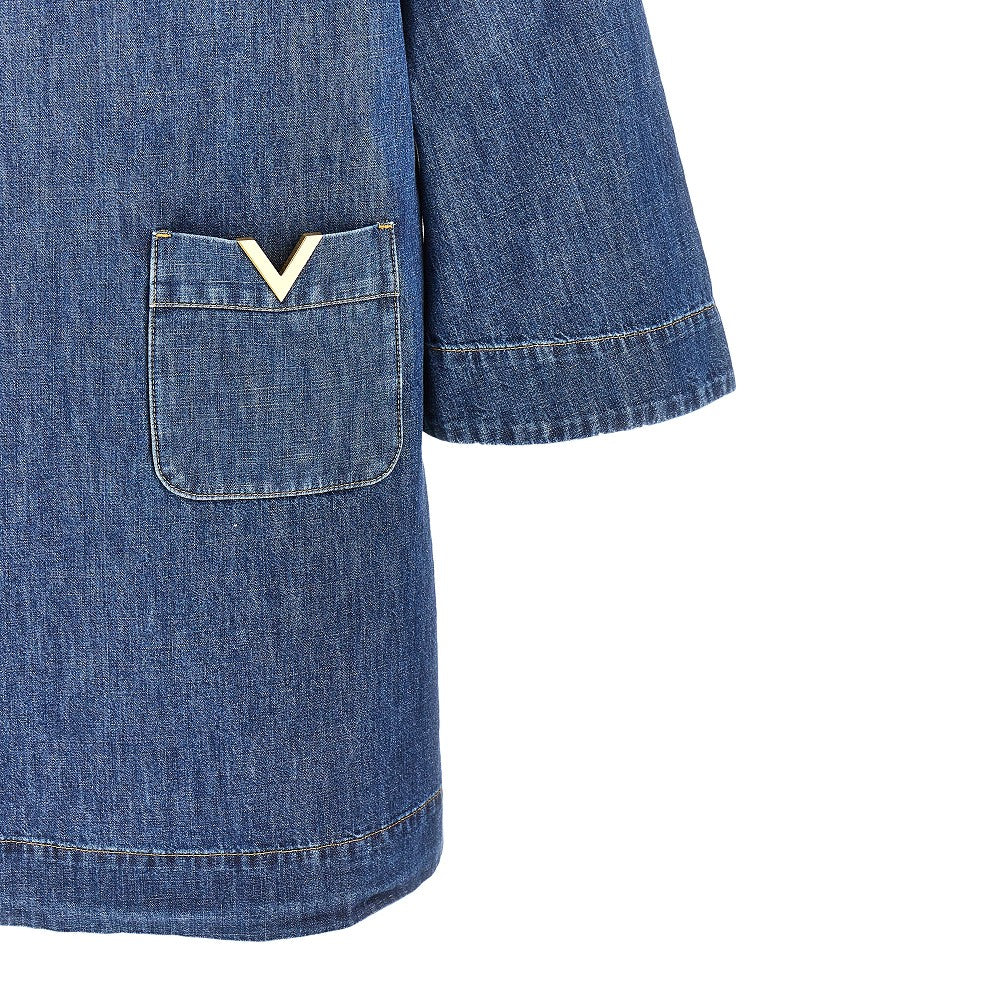 denim mini skirt with v gold details