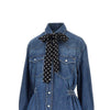 denim mini dress with silk bow