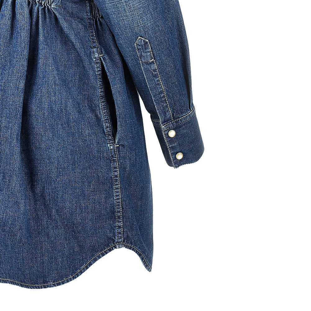 denim mini dress with silk bow