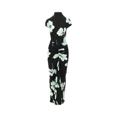 sakura print draped long dress