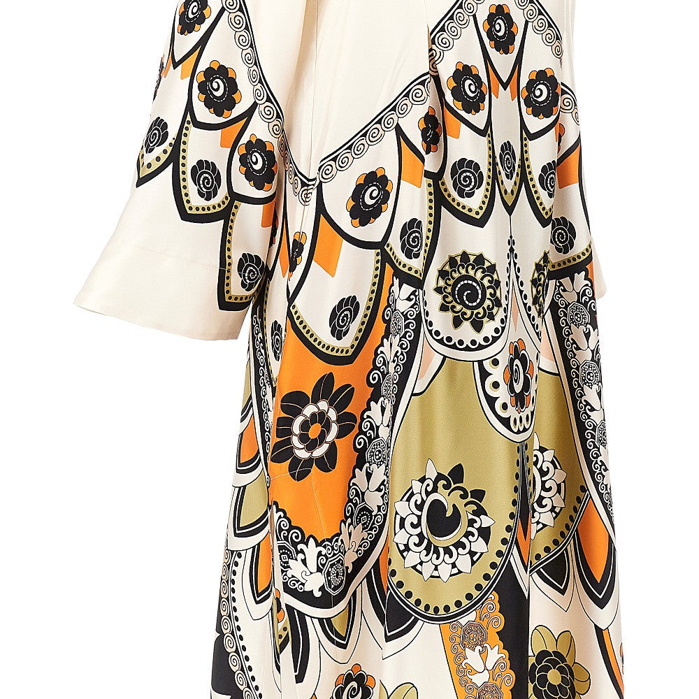 printed silk twin flame long dress