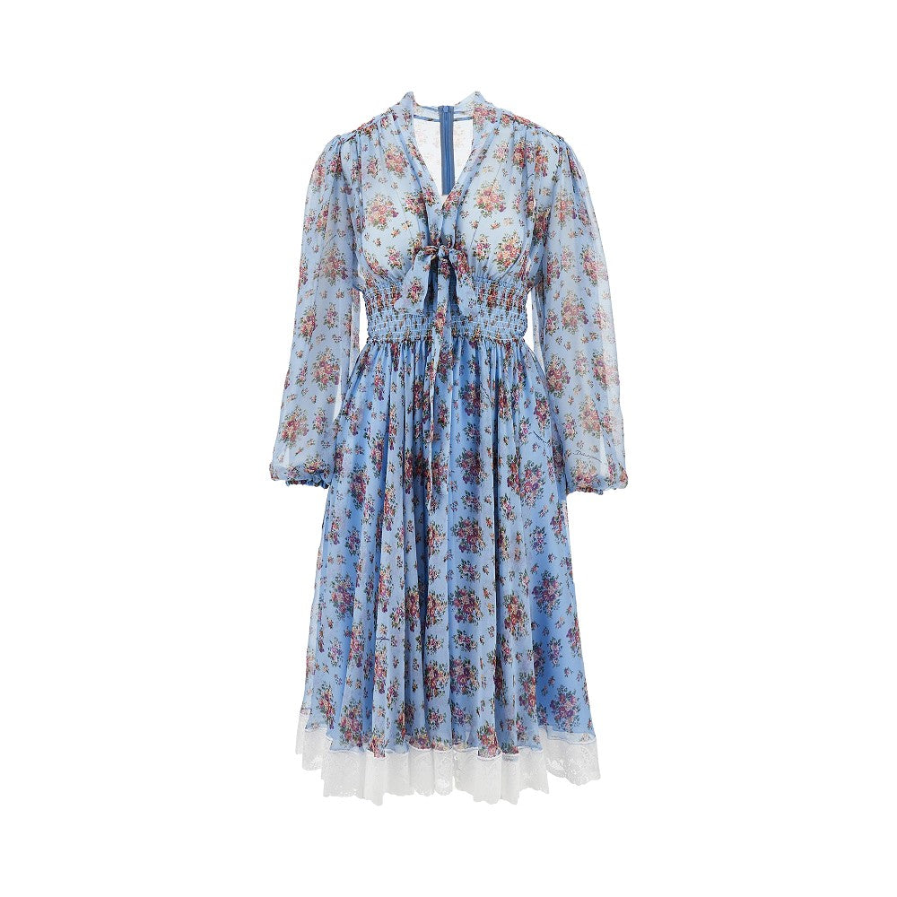 bunch of flowers print chiffon midi dress