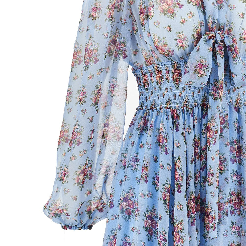 bunch of flowers print chiffon midi dress