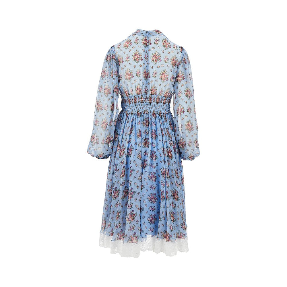 bunch of flowers print chiffon midi dress