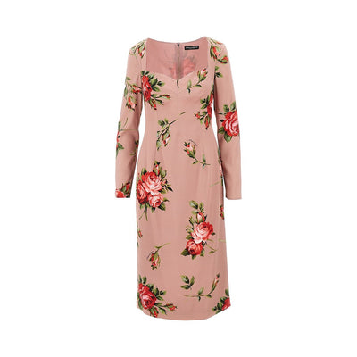 roses bouquet print silk dress