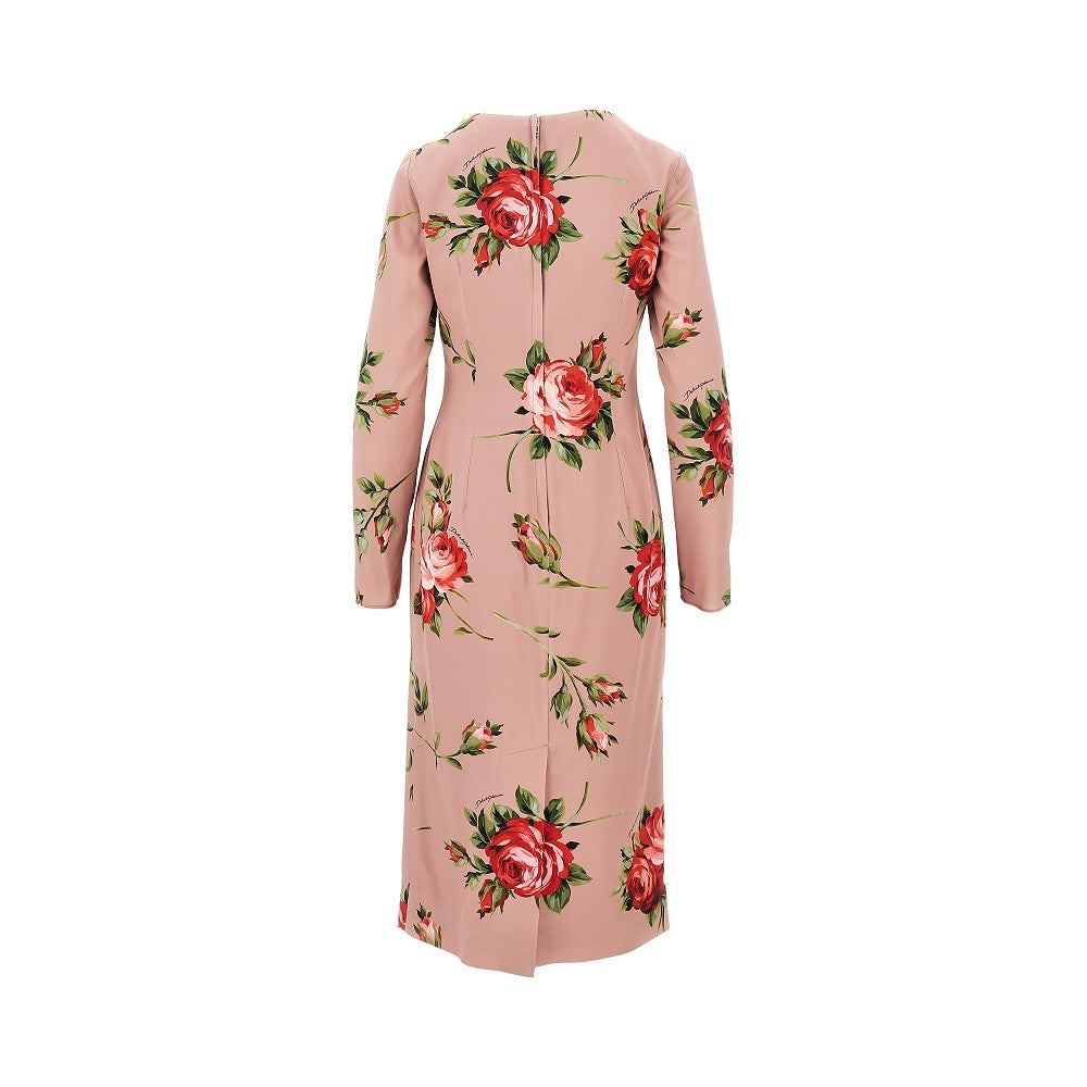 roses bouquet print silk dress
