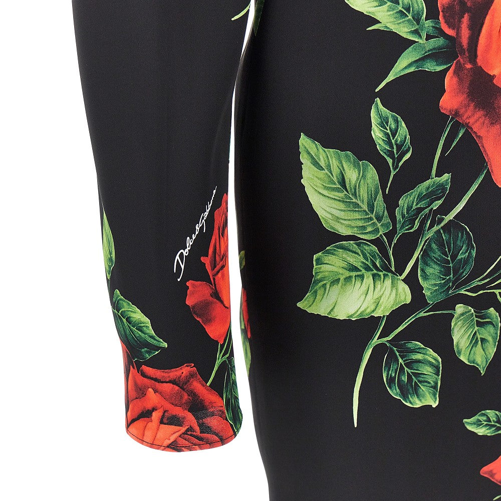 roses print charmeuse midi dress