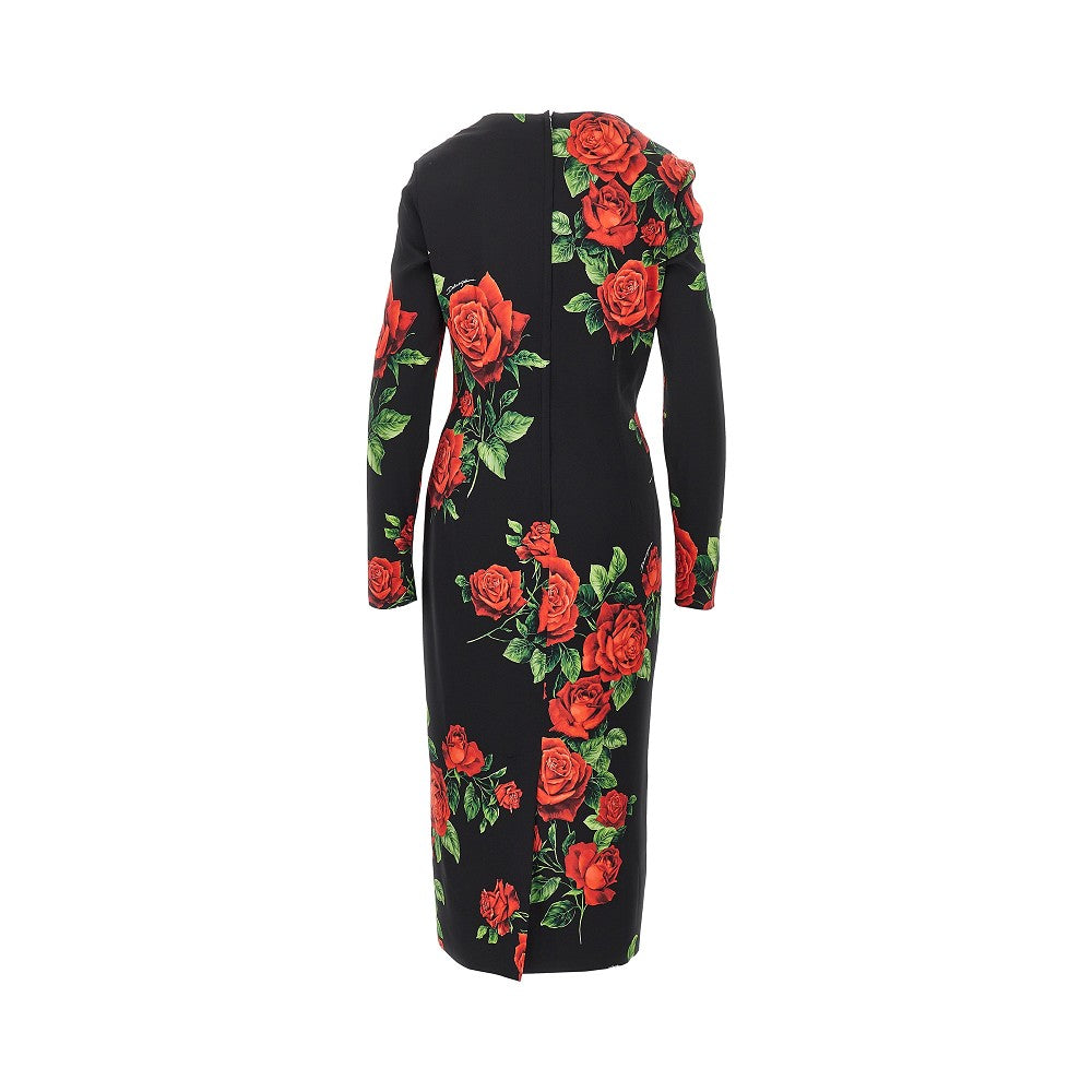 roses print charmeuse midi dress