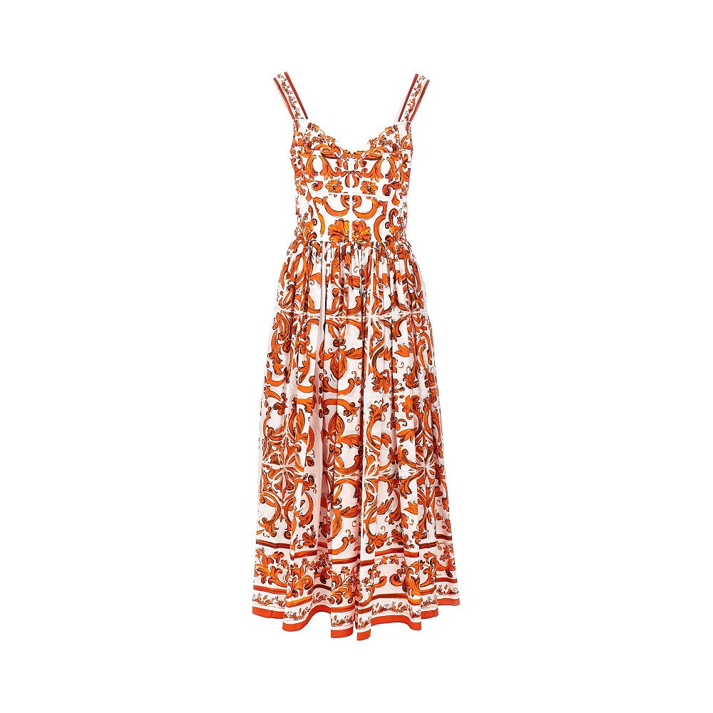 DOLCE&amp;GABBANA 40 poplin long dress with maiolica print