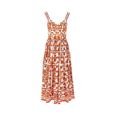 poplin long dress with maiolica print