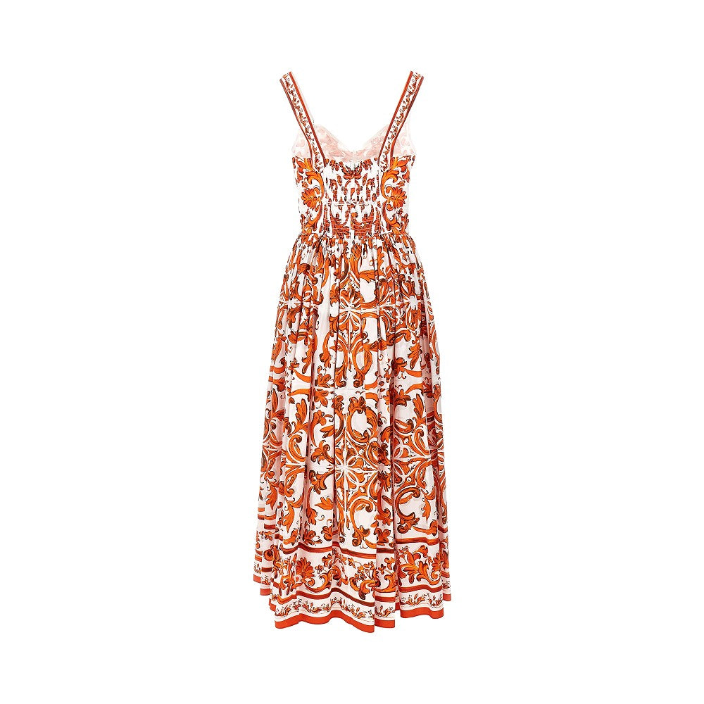 poplin long dress with maiolica print