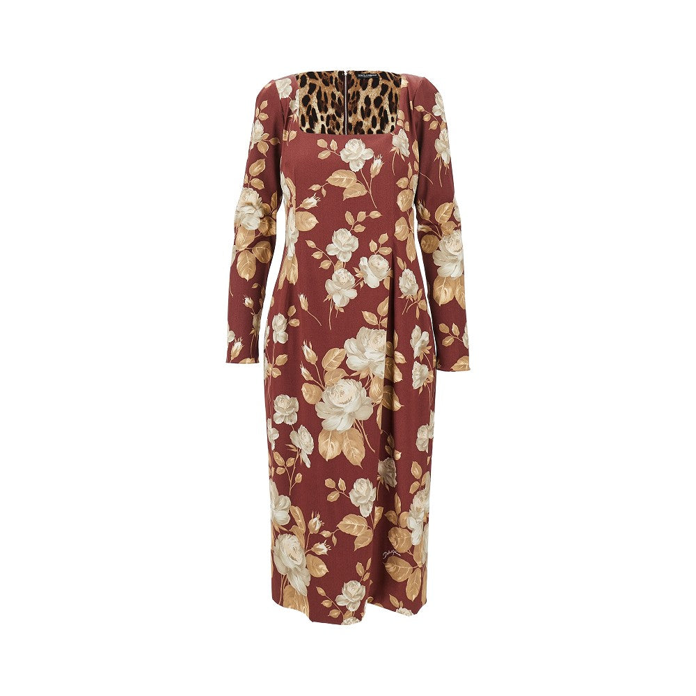 DOLCE&amp;GABBANA 44 roses print satin midi dress