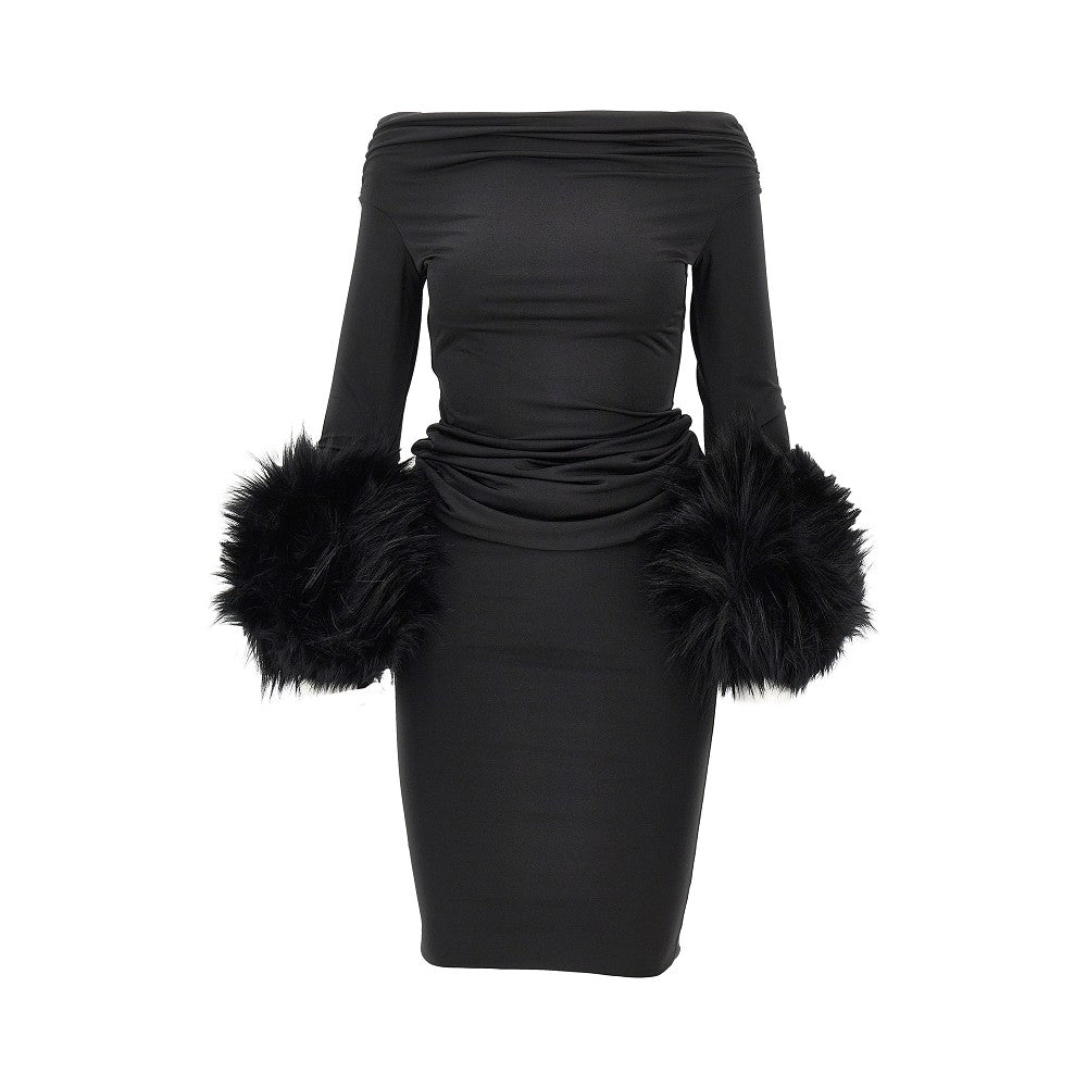tyla long dress with faux fur cuffs
