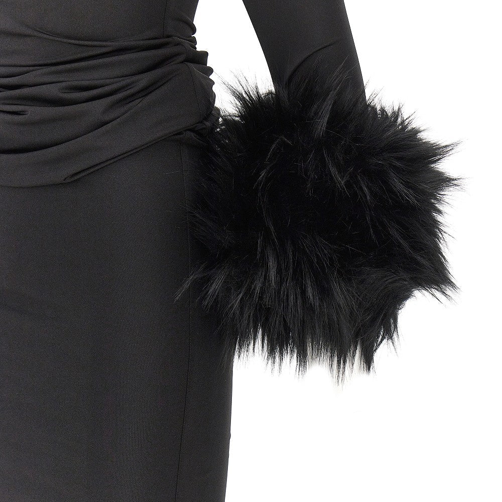 tyla long dress with faux fur cuffs