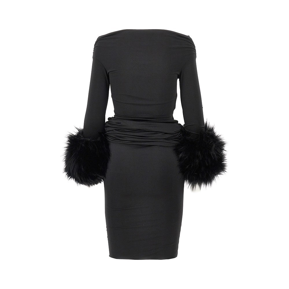 tyla long dress with faux fur cuffs