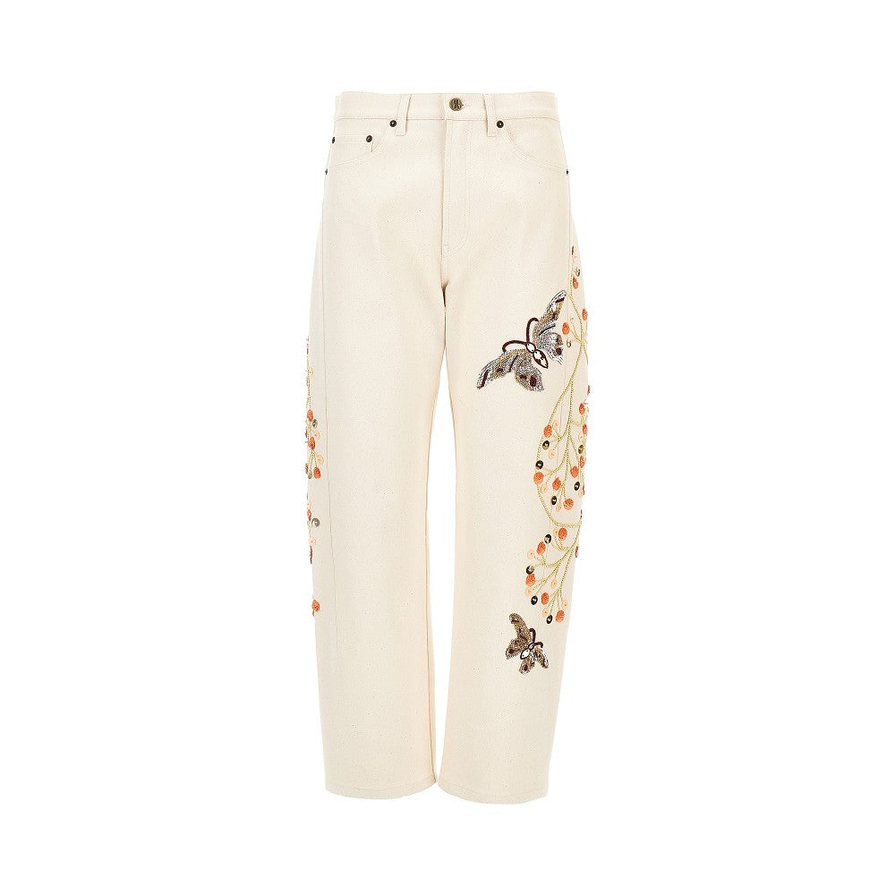 embroidered barrel jeans