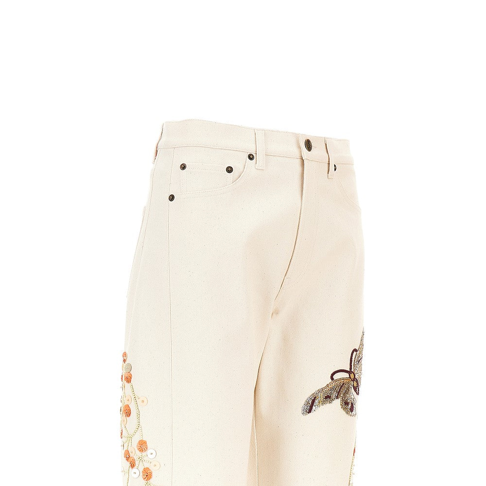 embroidered barrel jeans