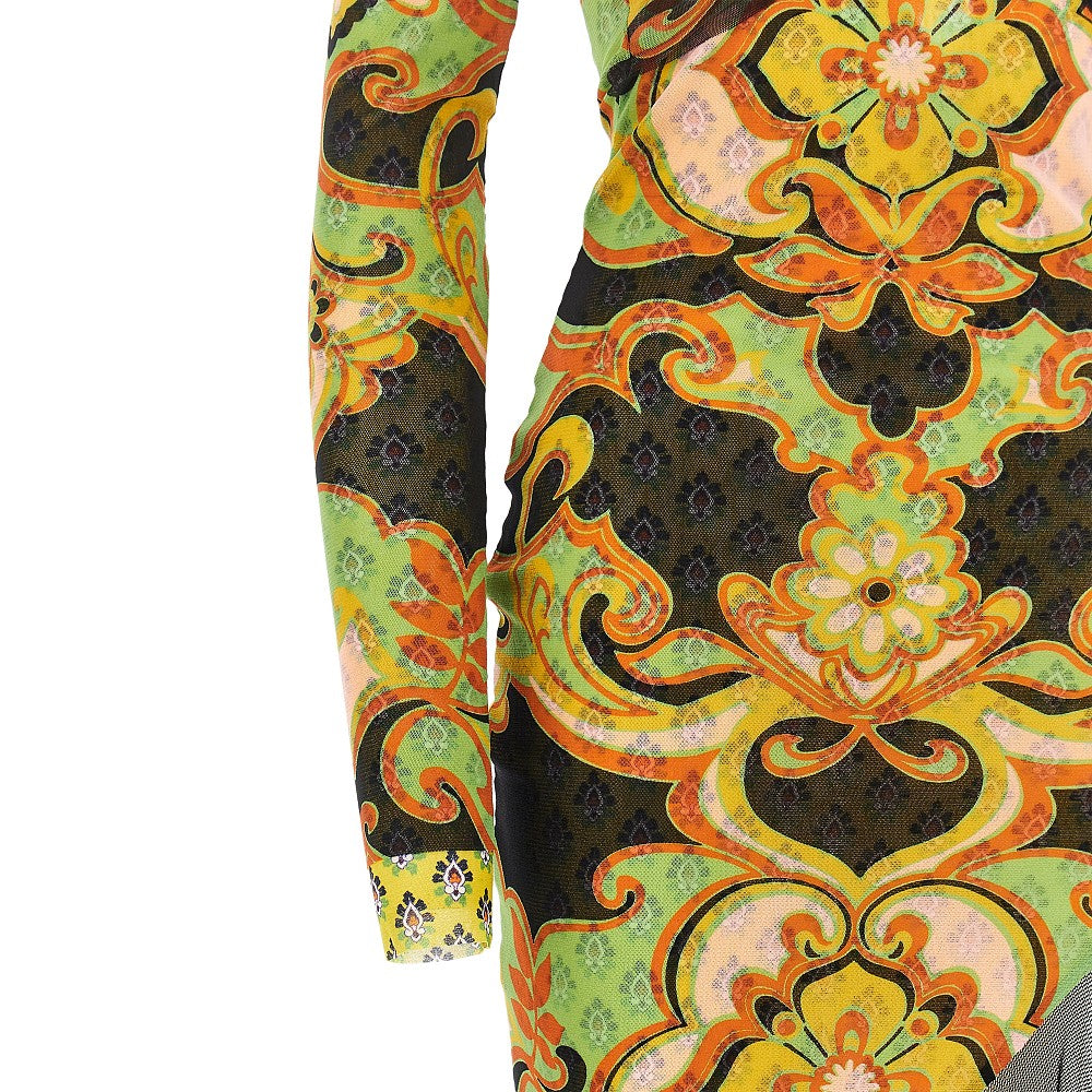 ETRO 44 tulle asymmetrical midi dress with flounce
