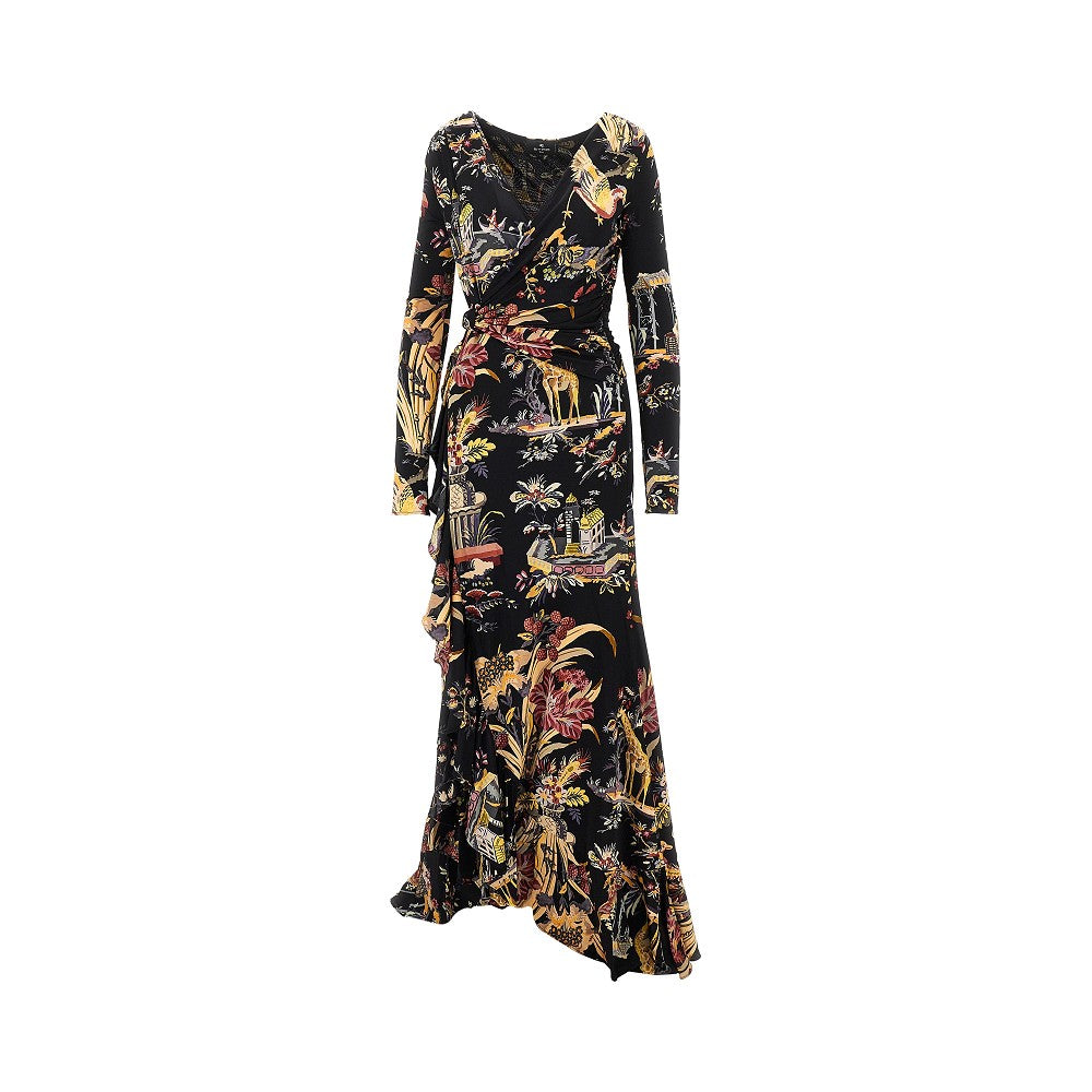 ETRO 42 stretch viscose long dress with print