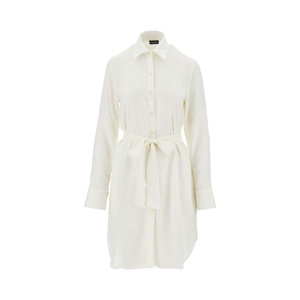 linen-blend short shirt dress
