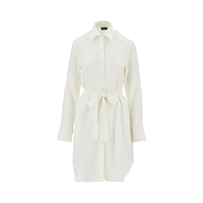 linen-blend short shirt dress