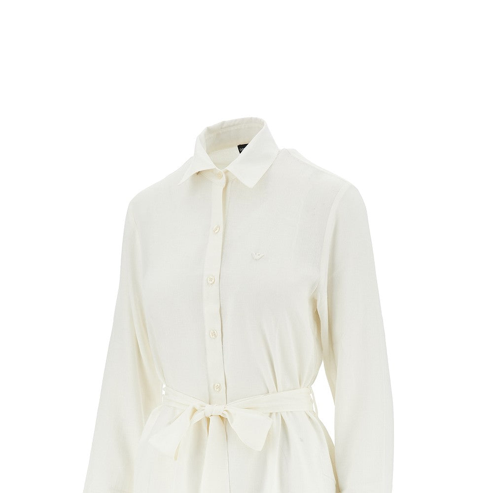 linen-blend short shirt dress