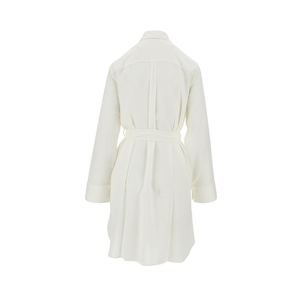 linen-blend short shirt dress