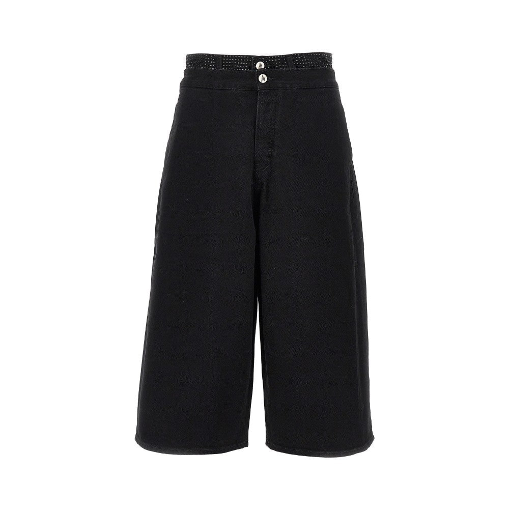 cropped denim pants with rhinestones