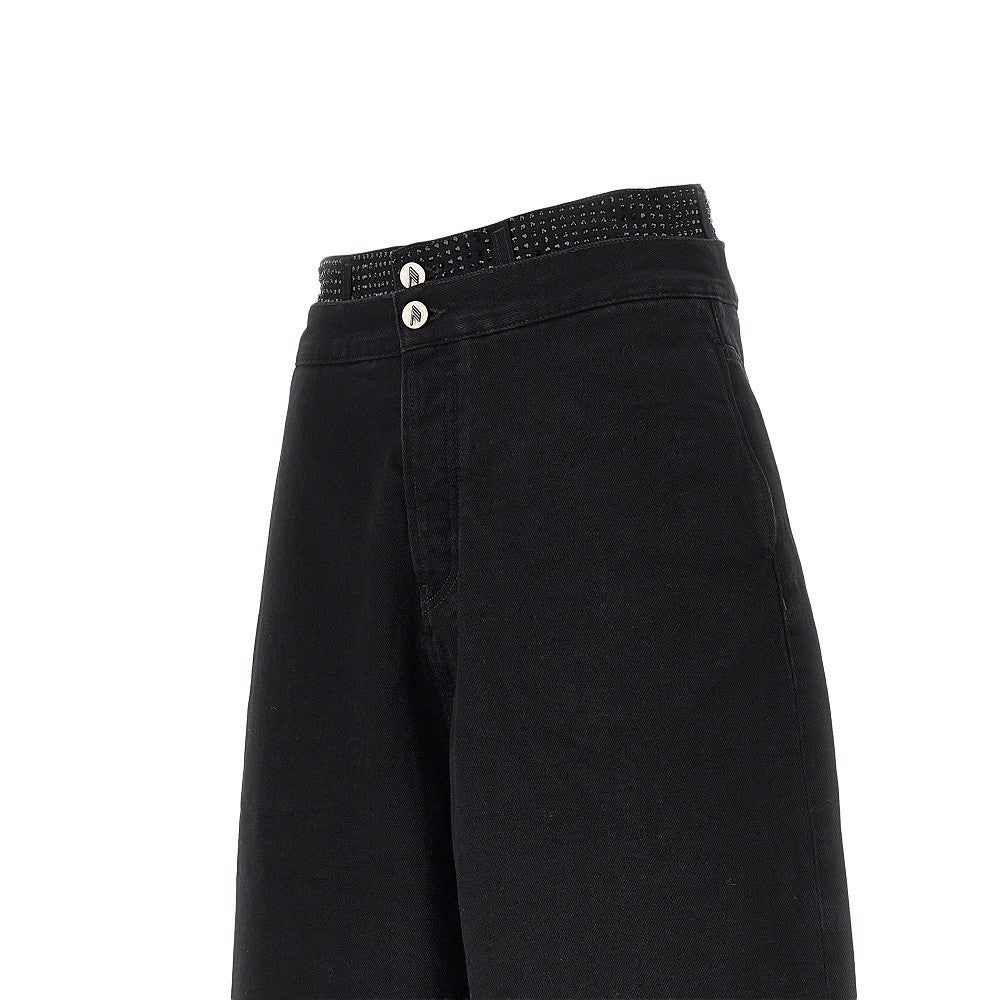cropped denim pants with rhinestones