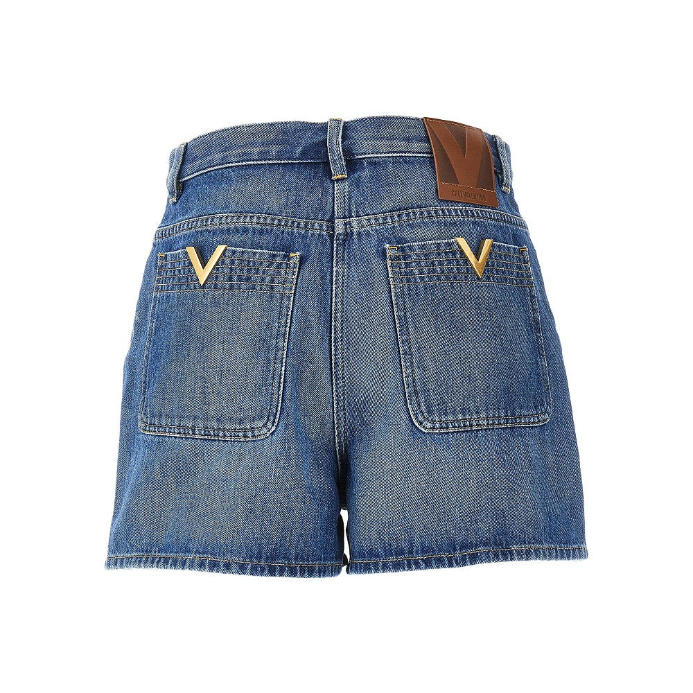 denim shorts with v gold details