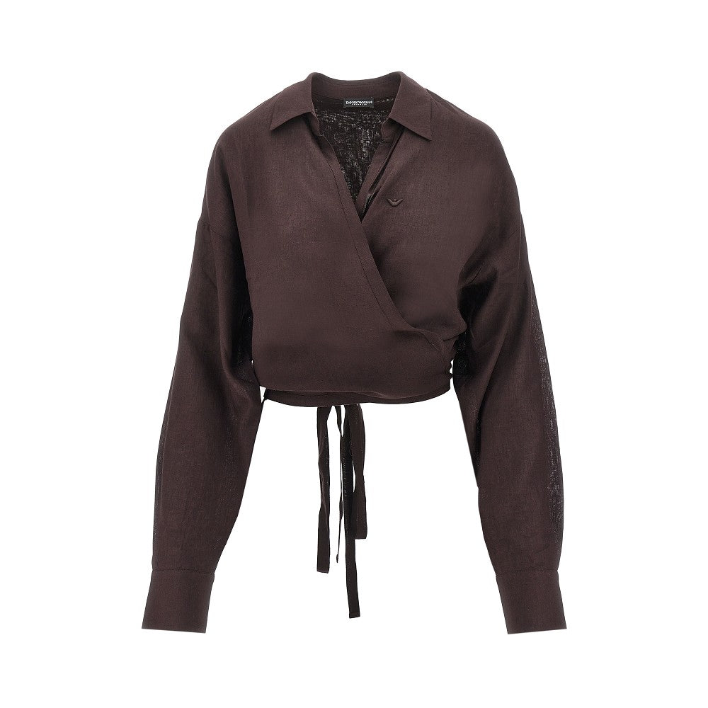 EMPORIO ARMANI L-XL viscose and linen wrap-around shirt