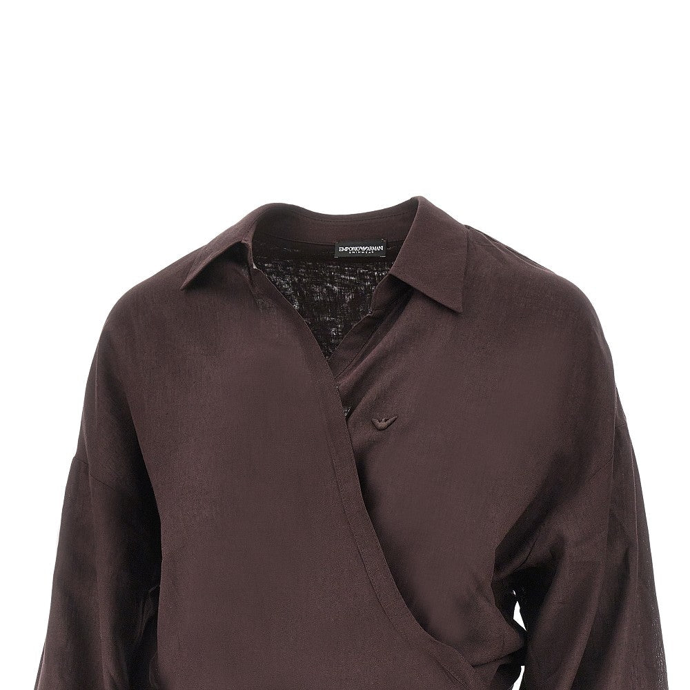 viscose and linen wrap-around shirt