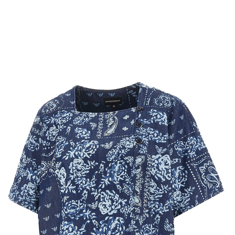 bandana motif chambray blouse