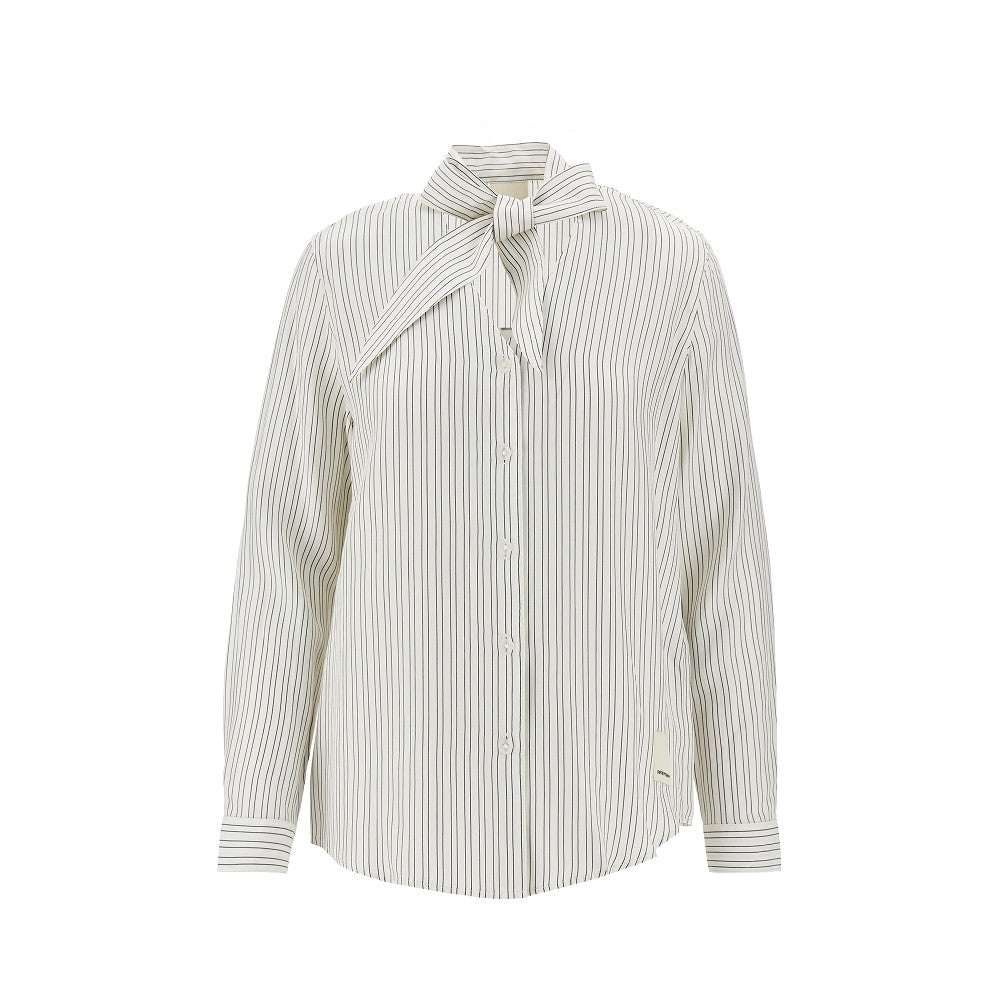striped shirt with scarf collar