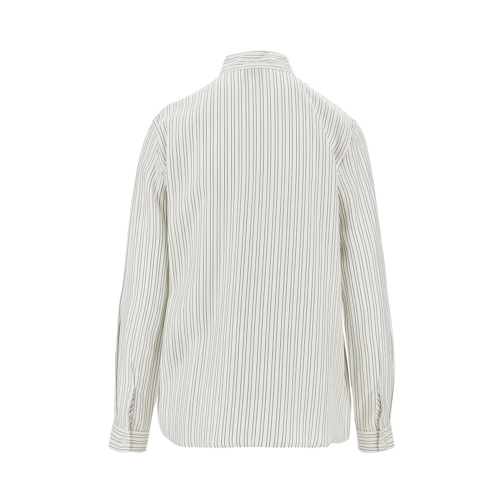 striped shirt with scarf collar