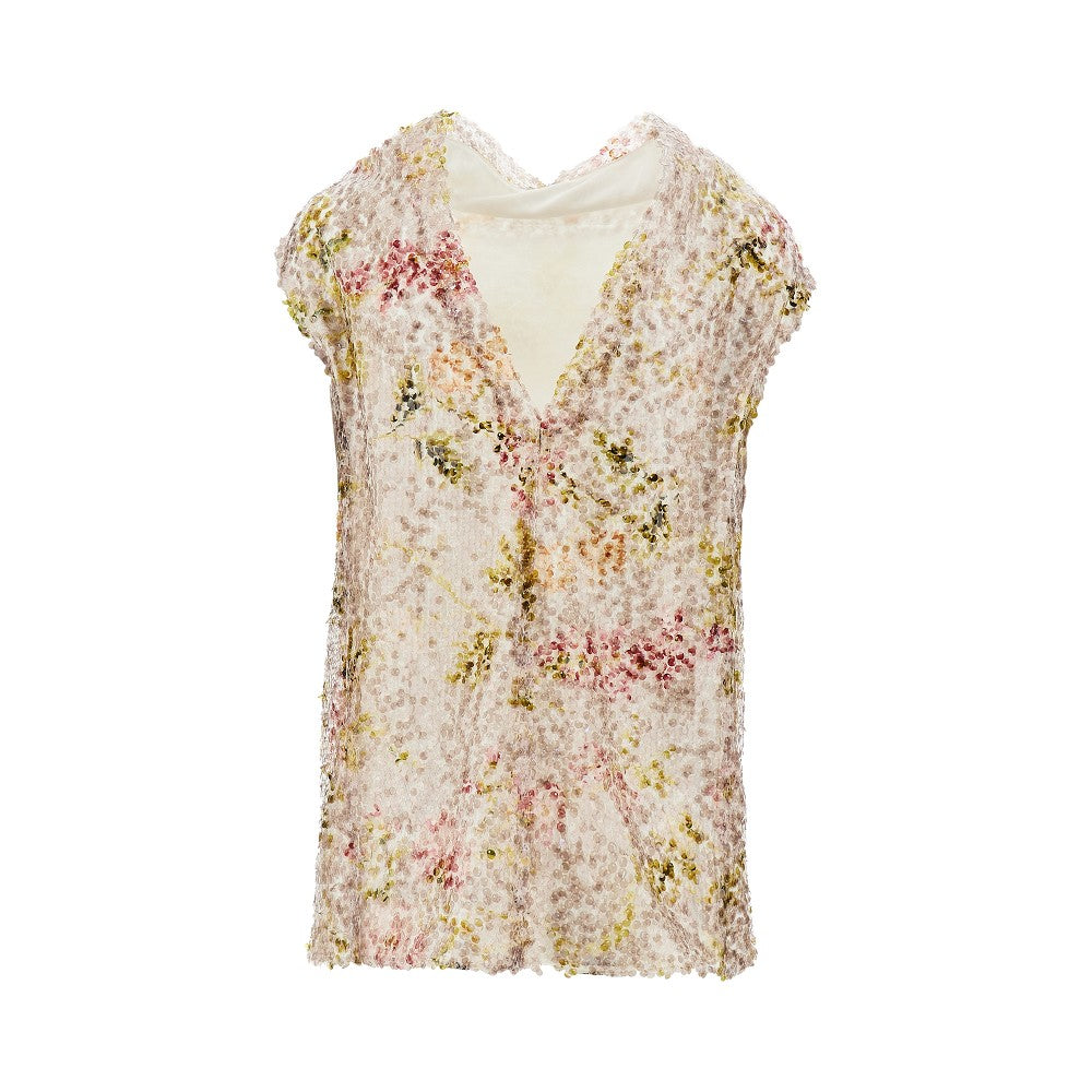 floral-print sequinned top