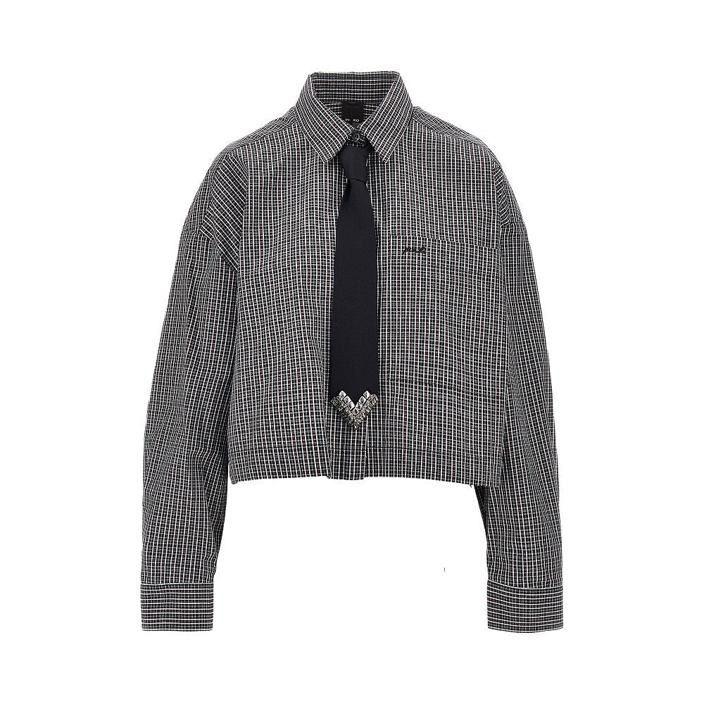check cropped shirt with necktie