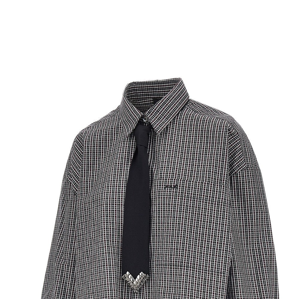check cropped shirt with necktie