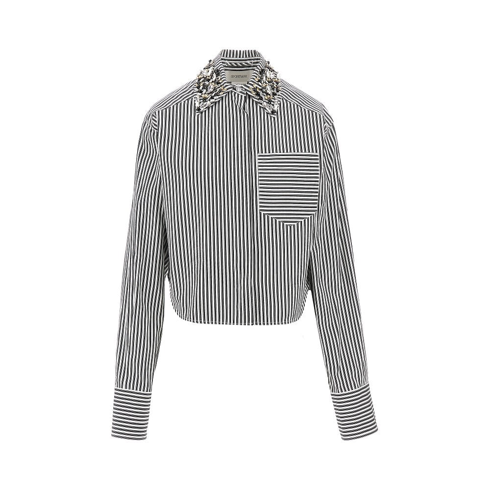SPORTMAX 40 striped cropped shirt with embroidered collar