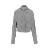 SPORTMAX 40 striped cropped shirt with embroidered collar