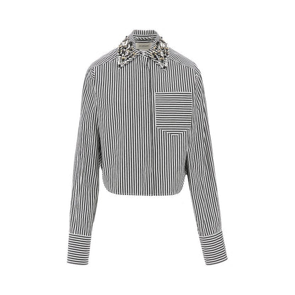 SPORTMAX 40 striped cropped shirt with embroidered collar